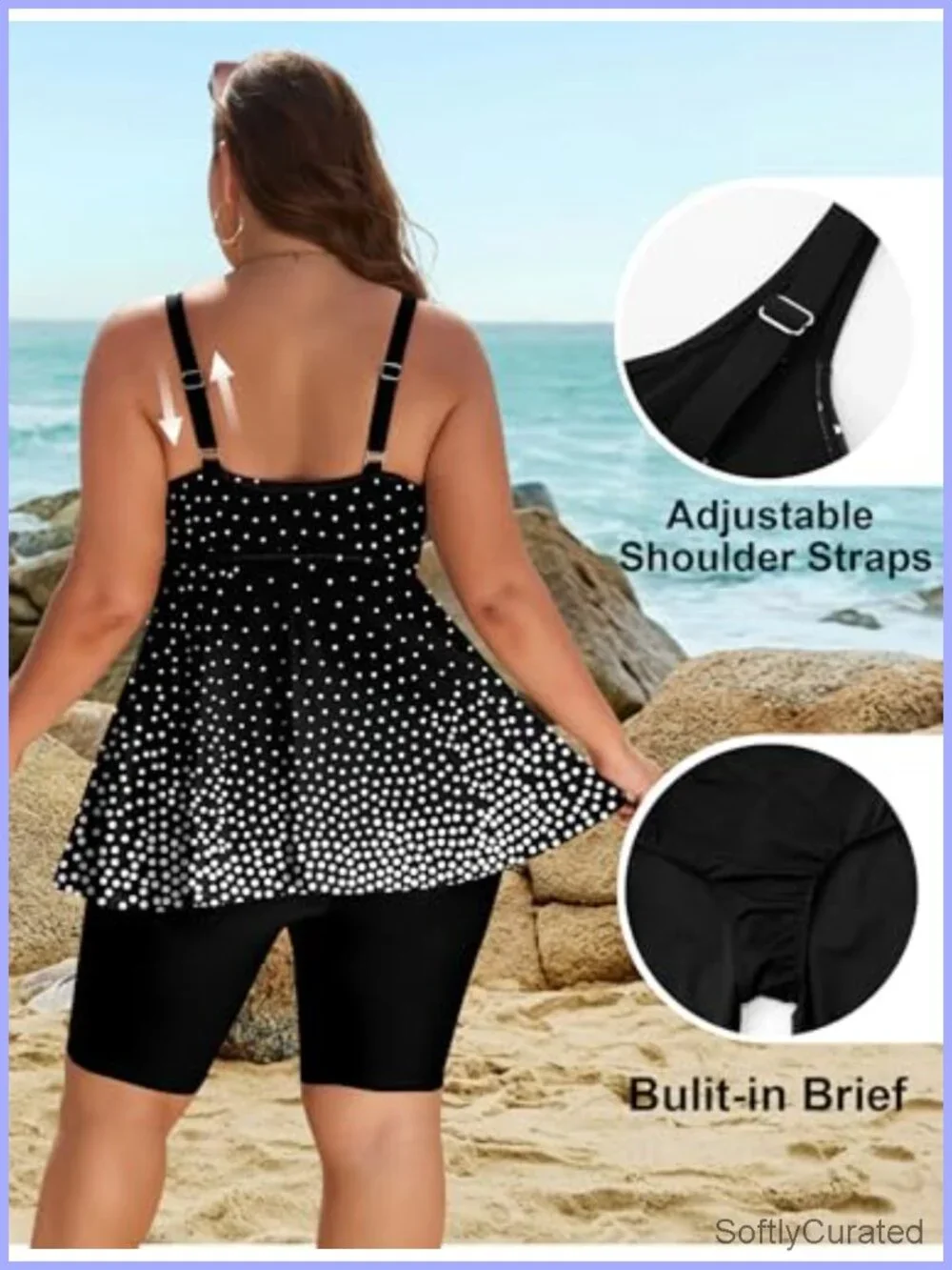 Plus Size Tankini Set with Tummy Control High Waist Swim Trunks